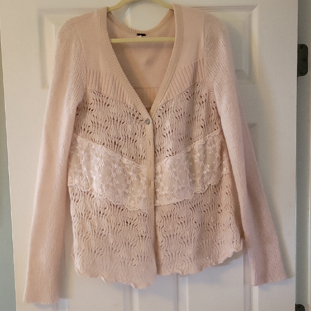 Free People Pink Lace Cardigan Sweater